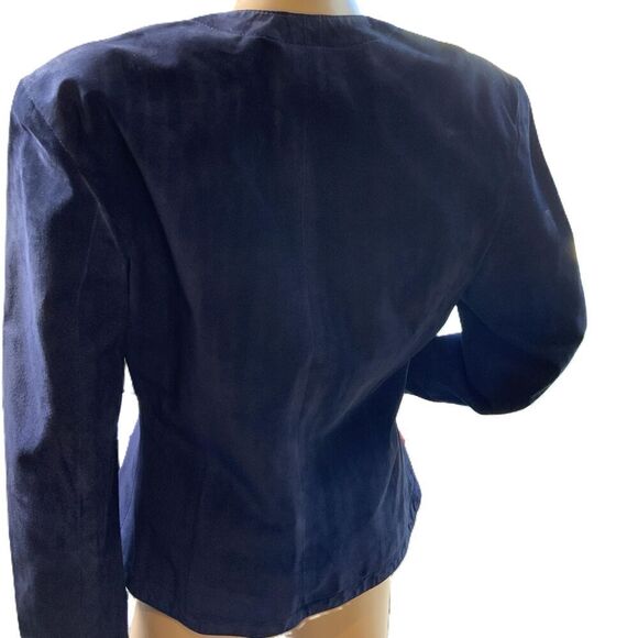 Danier Blue 5-Button V-Neck Long Sleeve Genuine Leather Blazer Jacket VTG Med - Picture 10 of 14